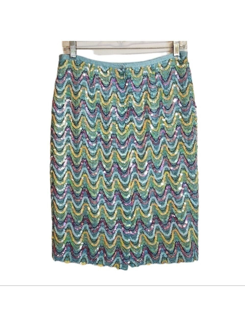 Cynthia Steffe Blue Pink Sequin Pencil Skirt Size 10 - Picture 4 of 10